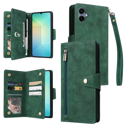 For Samsung Galaxy A06 Case Zipper Wallet Leather Stand Phone Cover Rivet Decor