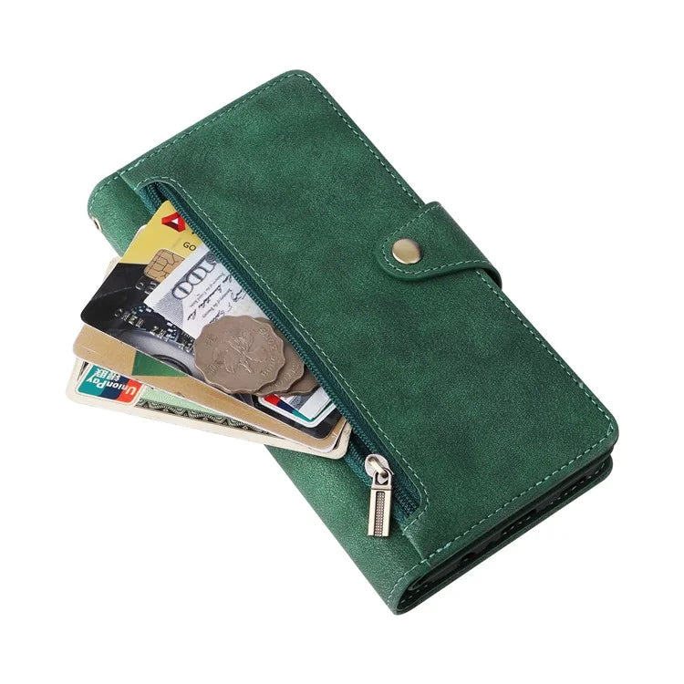 For Samsung Galaxy A06 Case Zipper Wallet Leather Stand Phone Cover Rivet Decor