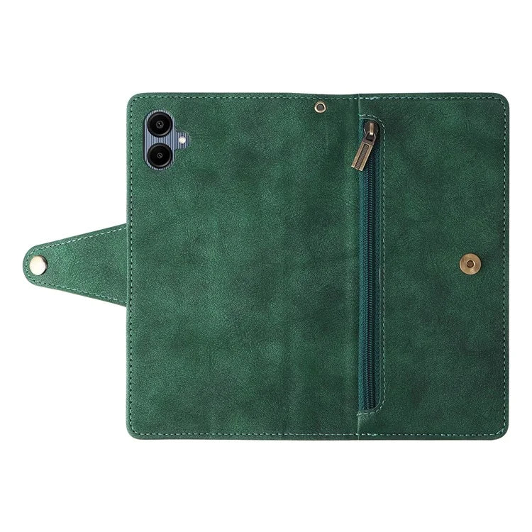 For Samsung Galaxy A06 Case Zipper Wallet Leather Stand Phone Cover Rivet Decor