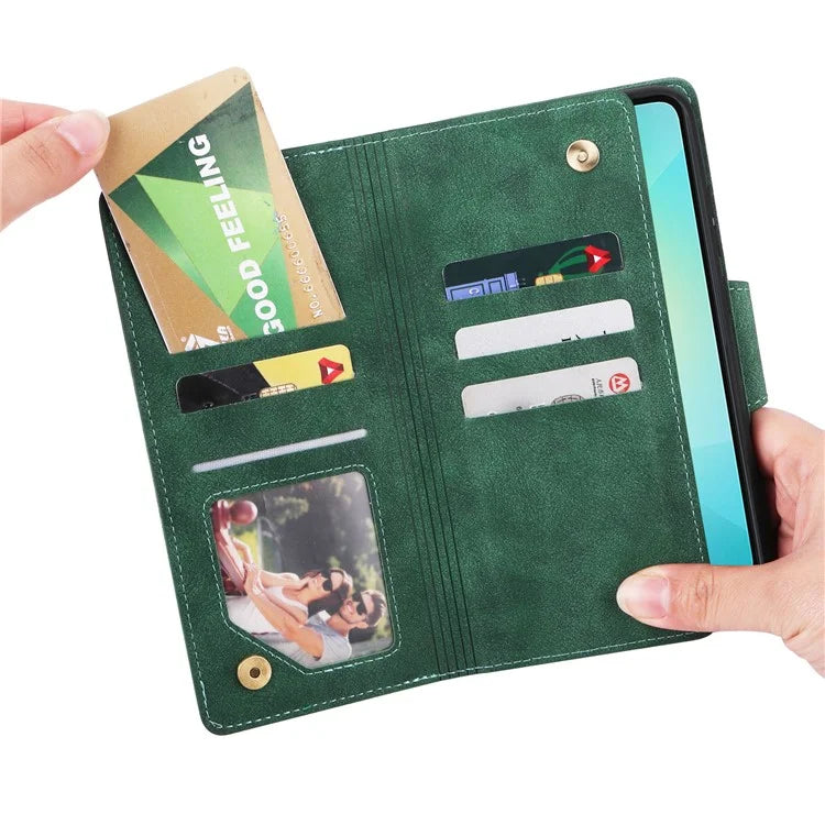 For Samsung Galaxy A06 Case Zipper Wallet Leather Stand Phone Cover Rivet Decor