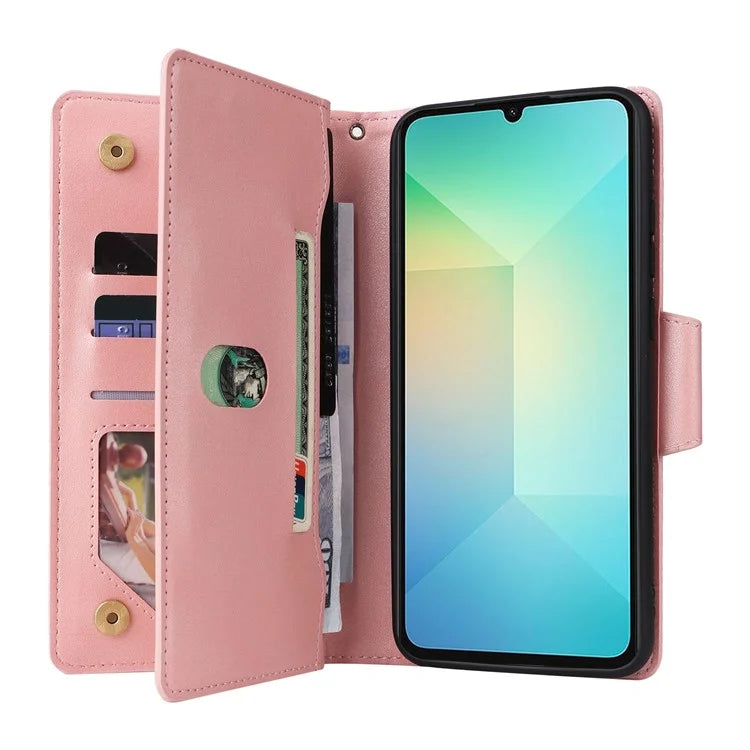 For Samsung Galaxy A06 Case Zipper Wallet Leather Stand Phone Cover Rivet Decor