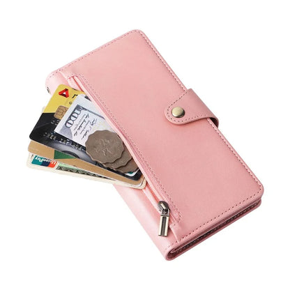 For Samsung Galaxy A06 Case Zipper Wallet Leather Stand Phone Cover Rivet Decor