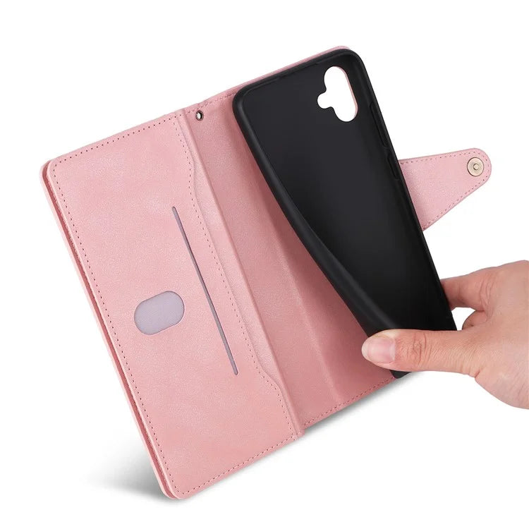 For Samsung Galaxy A06 Case Zipper Wallet Leather Stand Phone Cover Rivet Decor