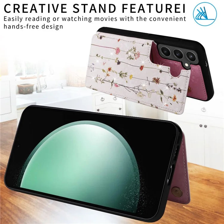 For Samsung Galaxy S24 FE Case Flower Leather+TPU RFID Blocking Phone Cover Card Slots