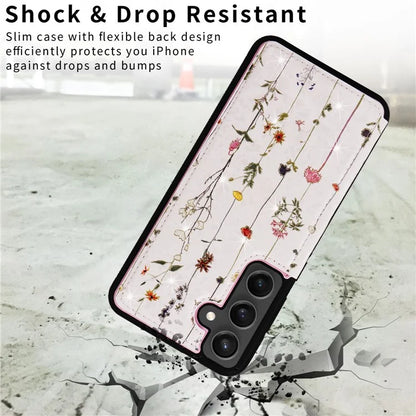 For Samsung Galaxy S24 FE Case Flower Leather+TPU RFID Blocking Phone Cover Card Slots