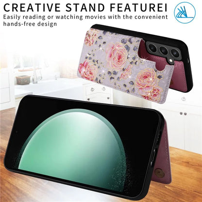 For Samsung Galaxy S24 FE Case Flower Leather+TPU RFID Blocking Phone Cover Card Slots