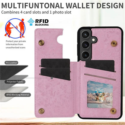 For Samsung Galaxy S24 FE Case Flower Leather+TPU RFID Blocking Phone Cover Card Slots