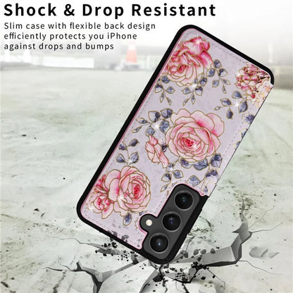 For Samsung Galaxy S24 FE Case Flower Leather+TPU RFID Blocking Phone Cover Card Slots