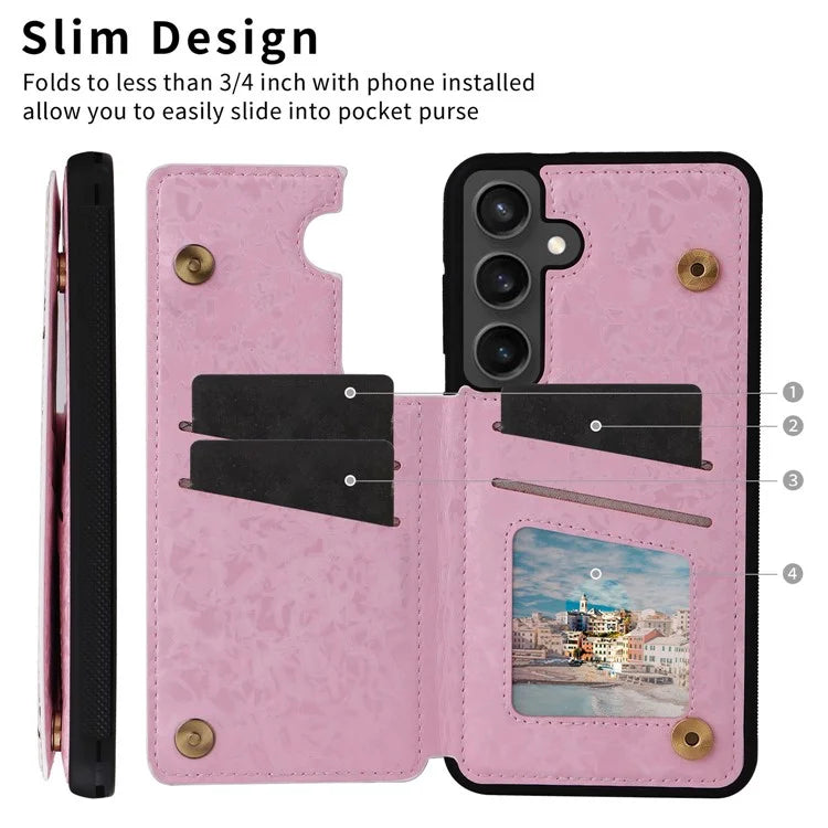 For Samsung Galaxy S24 FE Case Flower Leather+TPU RFID Blocking Phone Cover Card Slots