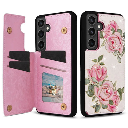 For Samsung Galaxy S24 FE Case Flower Leather+TPU RFID Blocking Phone Cover Card Slots