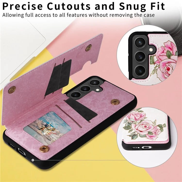 For Samsung Galaxy S24 FE Case Flower Leather+TPU RFID Blocking Phone Cover Card Slots