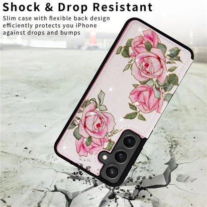 For Samsung Galaxy S24 FE Case Flower Leather+TPU RFID Blocking Phone Cover Card Slots
