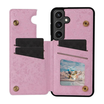 For Samsung Galaxy S24 FE Case Flower Leather+TPU RFID Blocking Phone Cover Card Slots
