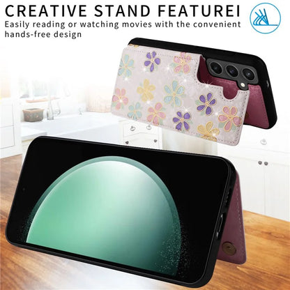 For Samsung Galaxy S24 FE Case Flower Leather+TPU RFID Blocking Phone Cover Card Slots