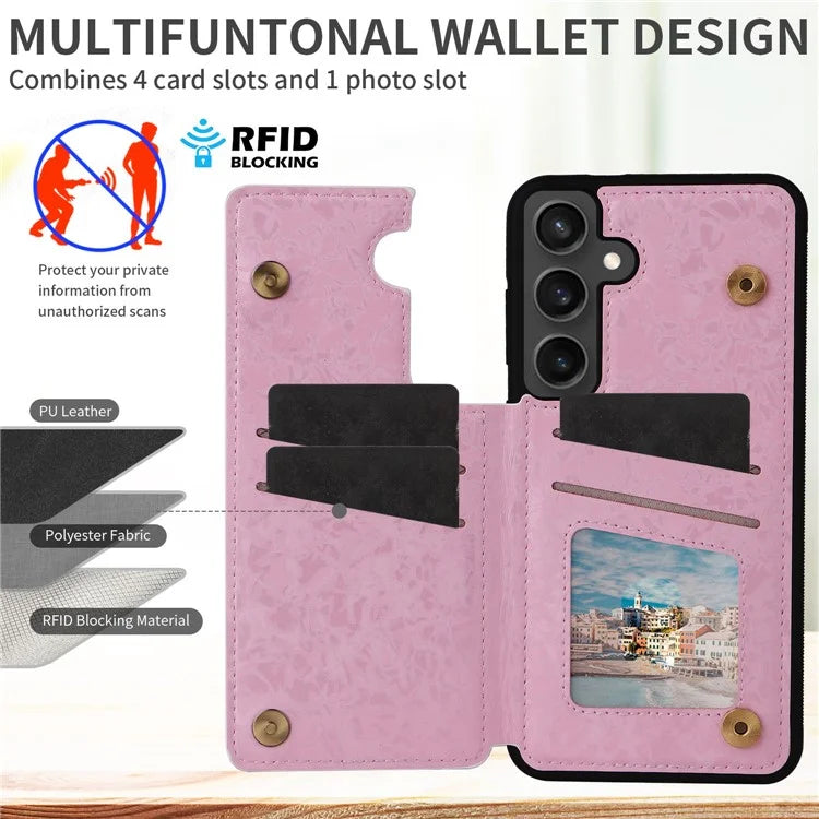 For Samsung Galaxy S24 FE Case Flower Leather+TPU RFID Blocking Phone Cover Card Slots