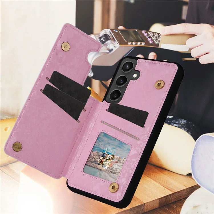 For Samsung Galaxy S24 FE Case Flower Leather+TPU RFID Blocking Phone Cover Card Slots