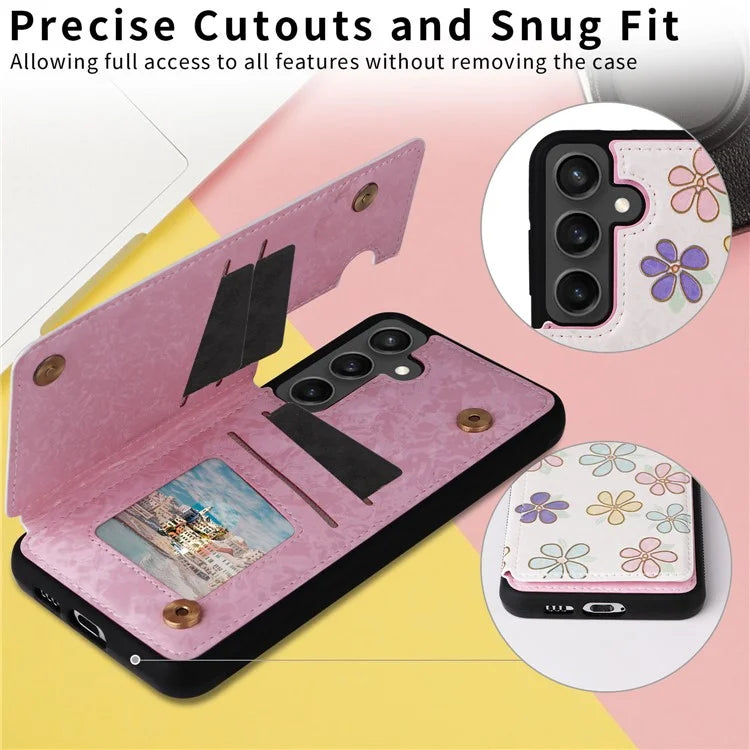 For Samsung Galaxy S24 FE Case Flower Leather+TPU RFID Blocking Phone Cover Card Slots