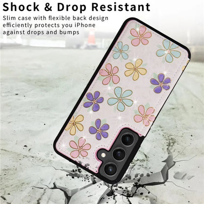 For Samsung Galaxy S24 FE Case Flower Leather+TPU RFID Blocking Phone Cover Card Slots