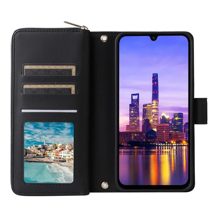 R20 For Samsung Galaxy A16 5G Case Zipper Pocket PU Leather Cover with 9 Card Slots