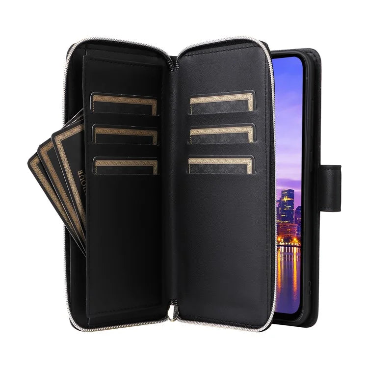 R20 For Samsung Galaxy A16 5G Case Zipper Pocket PU Leather Cover with 9 Card Slots