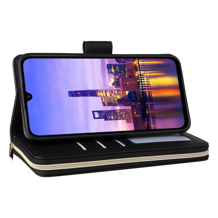 R20 For Samsung Galaxy A16 5G Case Zipper Pocket PU Leather Cover with 9 Card Slots