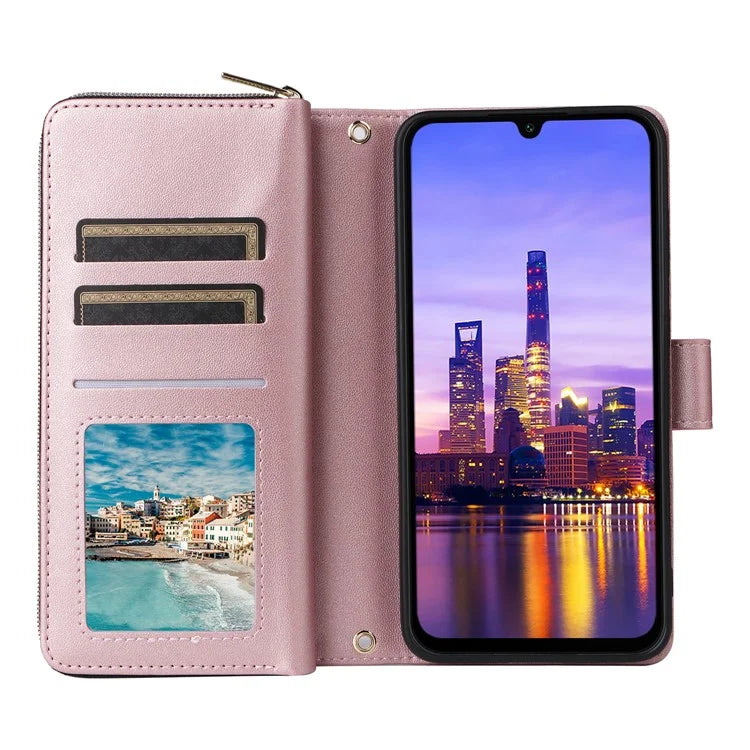 R20 For Samsung Galaxy A16 5G Case Zipper Pocket PU Leather Cover with 9 Card Slots