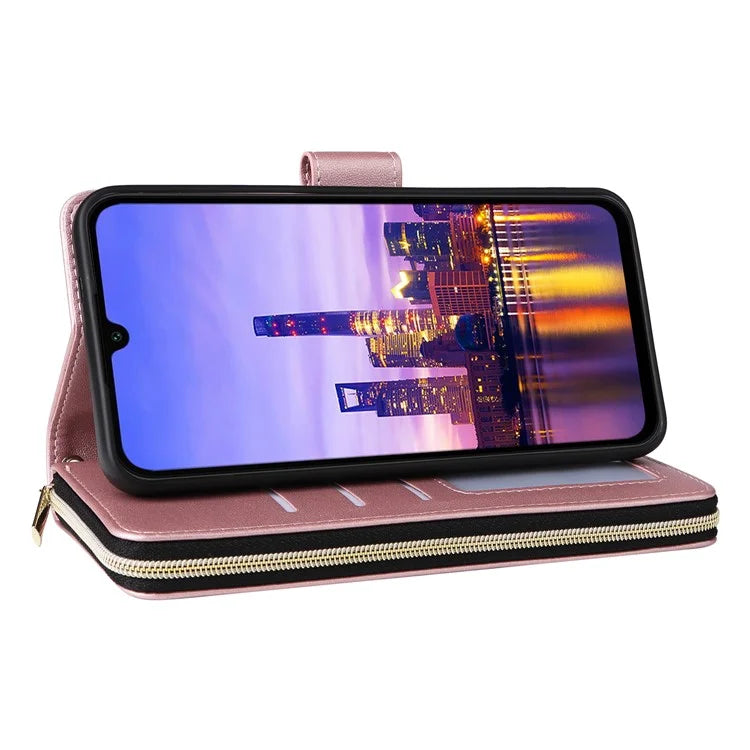 R20 For Samsung Galaxy A16 5G Case Zipper Pocket PU Leather Cover with 9 Card Slots