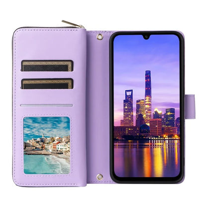 R20 For Samsung Galaxy A16 5G Case Zipper Pocket PU Leather Cover with 9 Card Slots