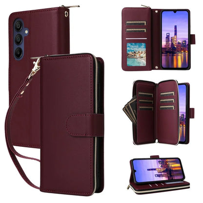 R20 For Samsung Galaxy A16 5G Case Zipper Pocket PU Leather Cover with 9 Card Slots