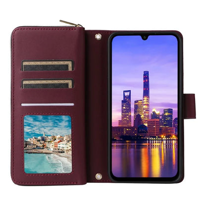 R20 For Samsung Galaxy A16 5G Case Zipper Pocket PU Leather Cover with 9 Card Slots