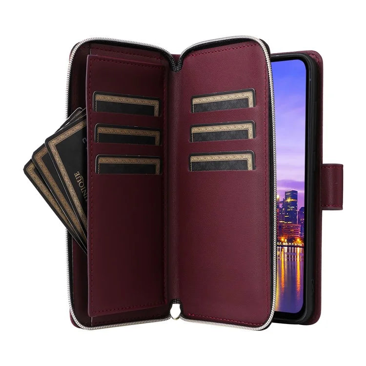R20 For Samsung Galaxy A16 5G Case Zipper Pocket PU Leather Cover with 9 Card Slots