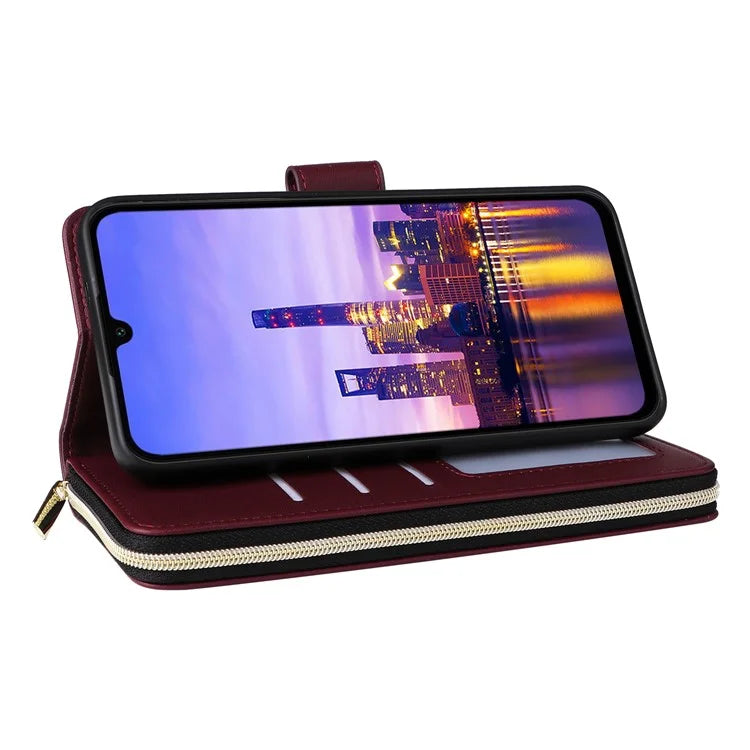 R20 For Samsung Galaxy A16 5G Case Zipper Pocket PU Leather Cover with 9 Card Slots