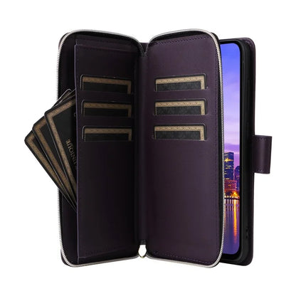 R20 For Samsung Galaxy A16 5G Case Zipper Pocket PU Leather Cover with 9 Card Slots