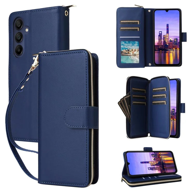 R20 For Samsung Galaxy A16 5G Case Zipper Pocket PU Leather Cover with 9 Card Slots