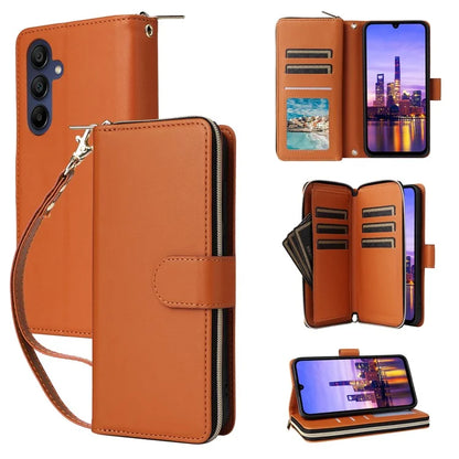 R20 For Samsung Galaxy A16 5G Case Zipper Pocket PU Leather Cover with 9 Card Slots