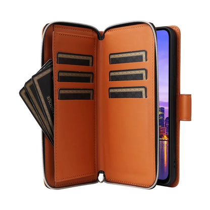 R20 For Samsung Galaxy A16 5G Case Zipper Pocket PU Leather Cover with 9 Card Slots