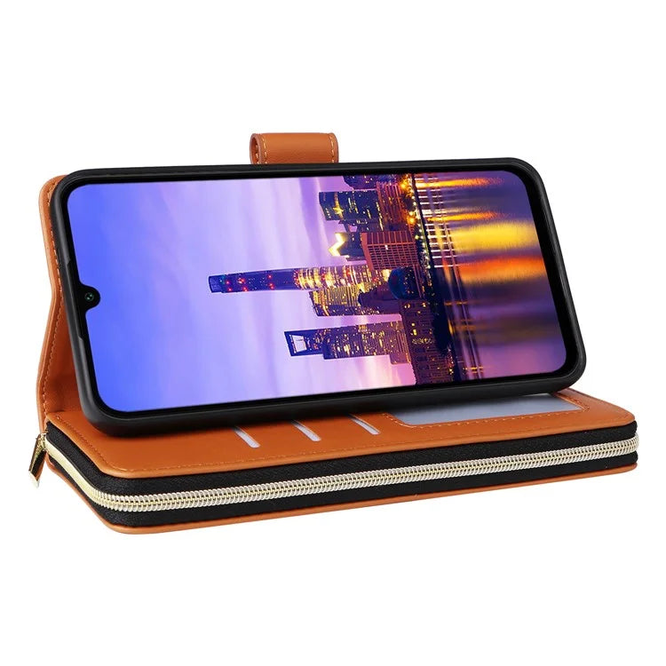 R20 For Samsung Galaxy A16 5G Case Zipper Pocket PU Leather Cover with 9 Card Slots