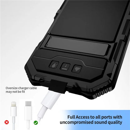 R-JUST For iPhone 16 Pro Max Case PC+Silicone+Metal Kickstand Phone Cover with Tempered Glass Film
