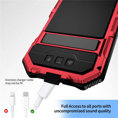 R-JUST For iPhone 16 Pro Max Case PC+Silicone+Metal Kickstand Phone Cover with Tempered Glass Film