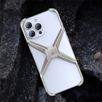 For iPhone 16 Pro Max Bumper Case No Frame Aluminium Alloy X-Shape Phone Cover