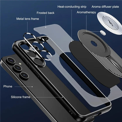 For Samsung Galaxy S24 FE Magnetic Case Heat Dissipation Aromatherapy Kickstand Silicone+PC Phone Cover