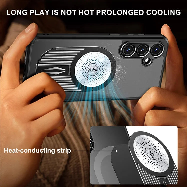 For Samsung Galaxy S24 FE Magnetic Case Heat Dissipation Aromatherapy Kickstand Silicone+PC Phone Cover