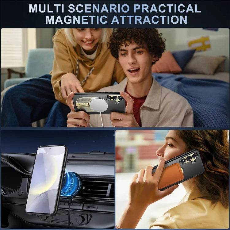 For Samsung Galaxy S24 FE Magnetic Case Heat Dissipation Aromatherapy Kickstand Silicone+PC Phone Cover