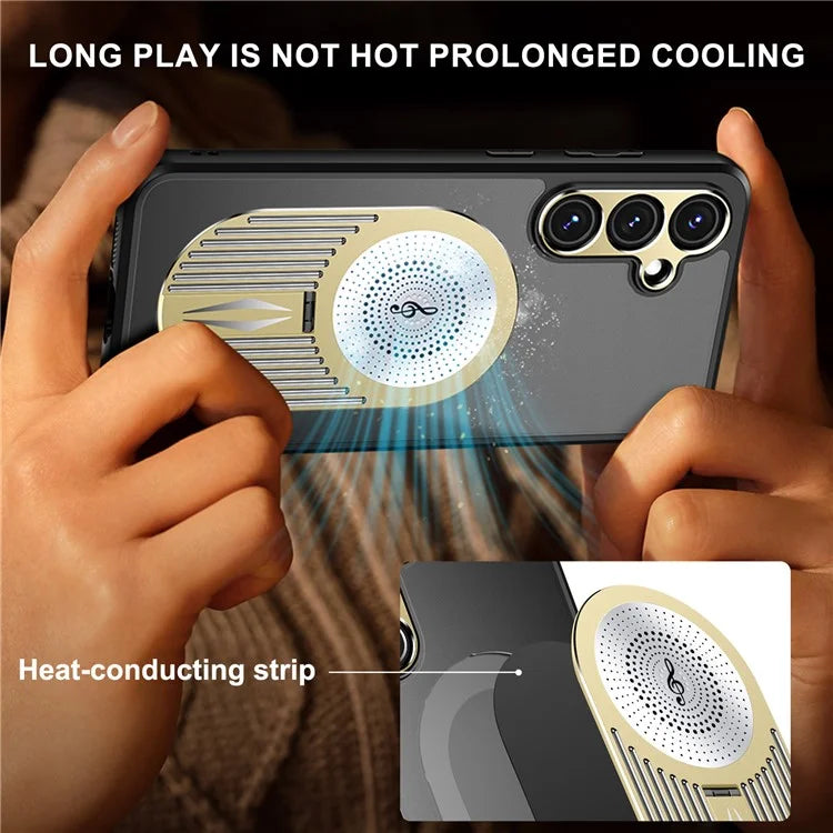 For Samsung Galaxy S24 FE Magnetic Case Heat Dissipation Aromatherapy Kickstand Silicone+PC Phone Cover