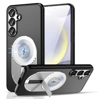 For Samsung Galaxy S24 FE Magnetic Case Heat Dissipation Aromatherapy Kickstand Silicone+PC Phone Cover