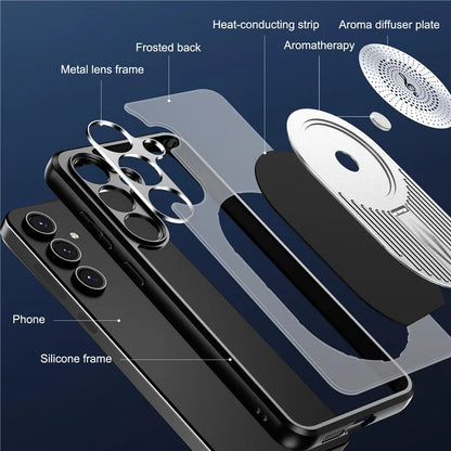For Samsung Galaxy S24 FE Magnetic Case Heat Dissipation Aromatherapy Kickstand Silicone+PC Phone Cover