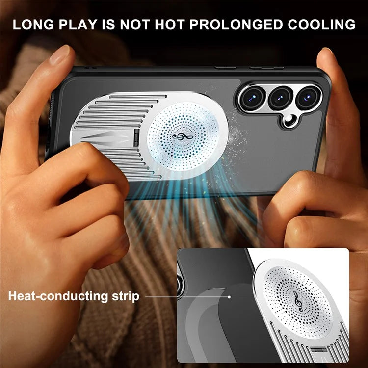 For Samsung Galaxy S24 FE Magnetic Case Heat Dissipation Aromatherapy Kickstand Silicone+PC Phone Cover