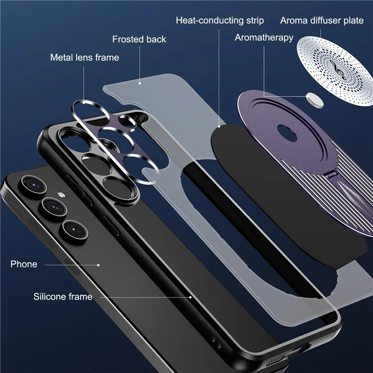 For Samsung Galaxy S24 FE Magnetic Case Heat Dissipation Aromatherapy Kickstand Silicone+PC Phone Cover