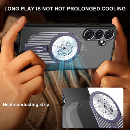 For Samsung Galaxy S24 FE Magnetic Case Heat Dissipation Aromatherapy Kickstand Silicone+PC Phone Cover