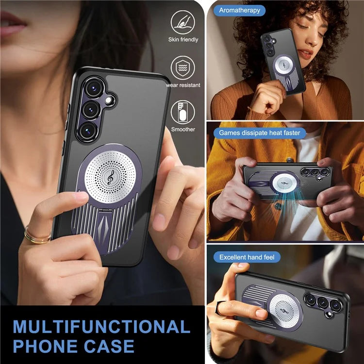 For Samsung Galaxy S24 FE Magnetic Case Heat Dissipation Aromatherapy Kickstand Silicone+PC Phone Cover